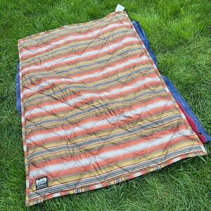 Vintage Eddie Bauer Goose Down Throw puffer Blanket multicolored fleece striped